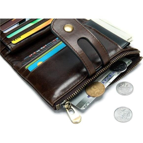 Genuine Leather Soft Bifold Rfid Wallets for Men Coin Purse Keychain Snap Zip - Picture 5 of 8